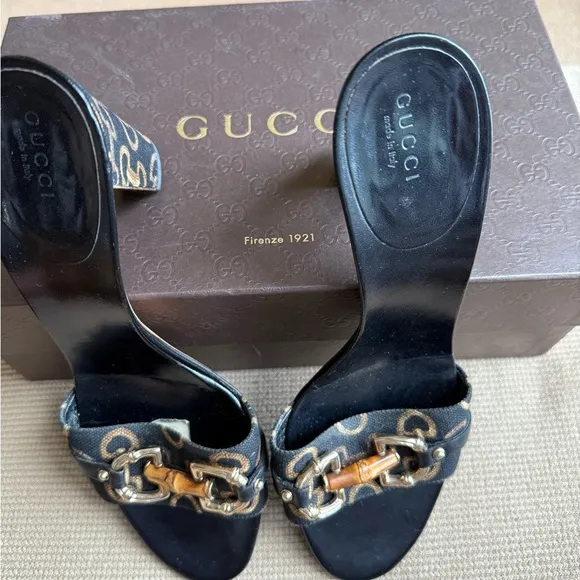 Gucci Horse-bit Black and Brown Heeled MulesMAKE ME AN OFFER