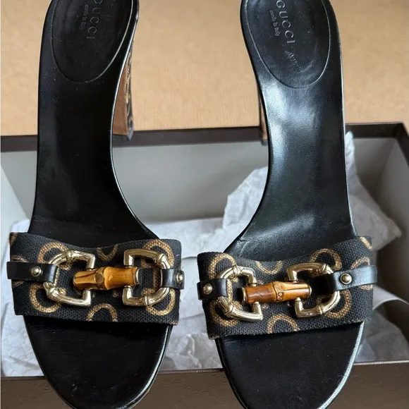 Gucci Horse-bit Black and Brown Heeled MulesMAKE ME AN OFFER