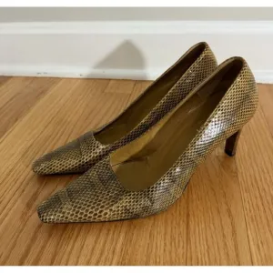 GUCCI Womens Vintage Pumps Brown Snakeskin Leather Heels Size 7B Shoes Pumps
