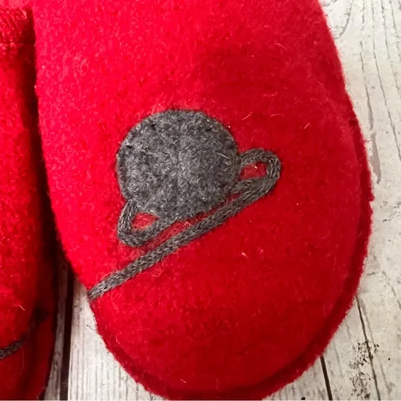 HAFLINGER Cat Mouse Red Wool Felt Slippers Shoes Germany Women Sz 41 / 10