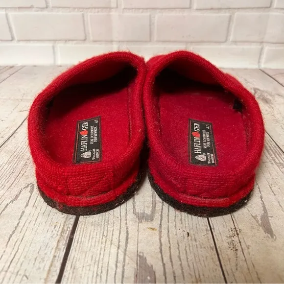 HAFLINGER Cat Mouse Red Wool Felt Slippers Shoes Germany Women Sz 41 / 10