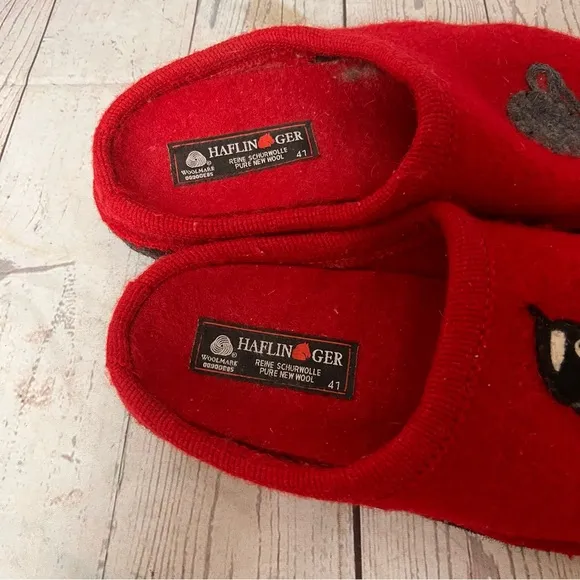 HAFLINGER Cat Mouse Red Wool Felt Slippers Shoes Germany Women Sz 41 / 10