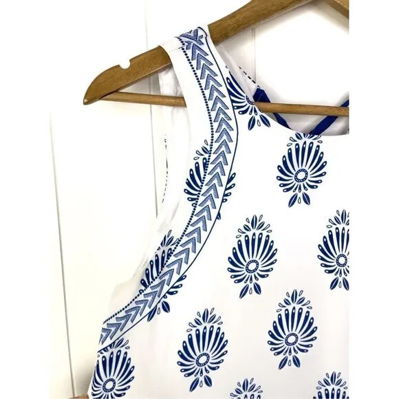 Hatley Trapeze Dress In Navy and White Pattern Bow Back Summer Party Size S
