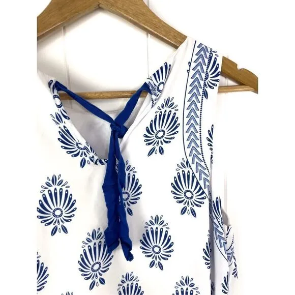 Hatley Trapeze Dress In Navy and White Pattern Bow Back Summer Party Size S