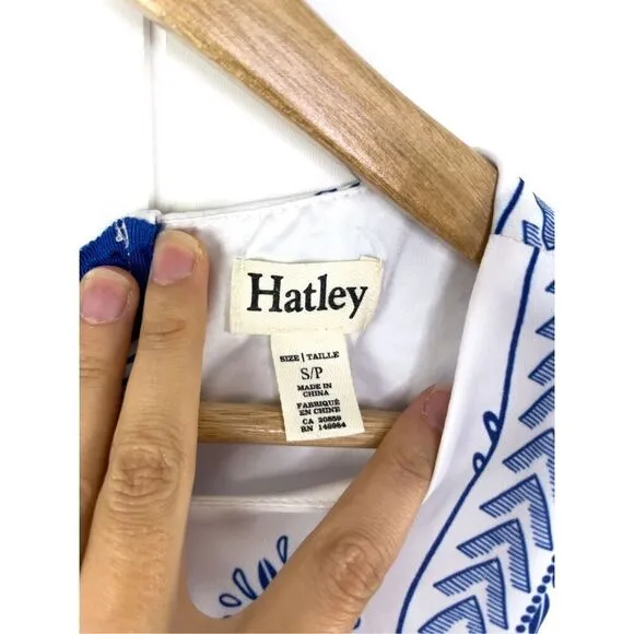 Hatley Trapeze Dress In Navy and White Pattern Bow Back Summer Party Size S