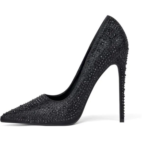 Heels for Bride Shoes for Women Black Rhinestone