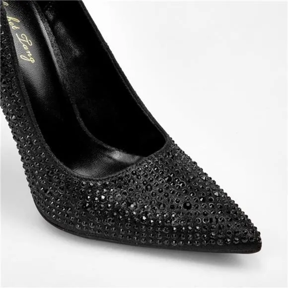 Heels for Bride Shoes for Women Black Rhinestone