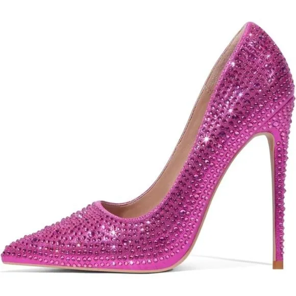 Heels for Bride Shoes for Women Hot Pink Rhinestone