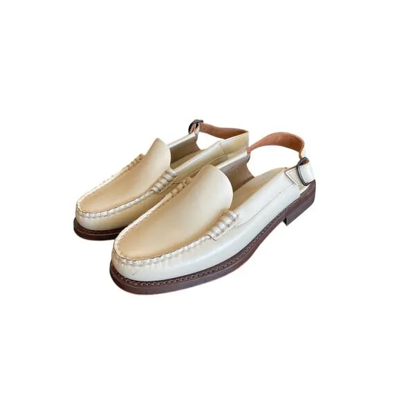 Hereu Raiguer Slingback Loafer Shoes Leather Quiet Luxury Classic Custard Sz 5.5