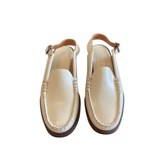 Hereu Raiguer Slingback Loafer Shoes Leather Quiet Luxury Classic Custard Sz 5.5