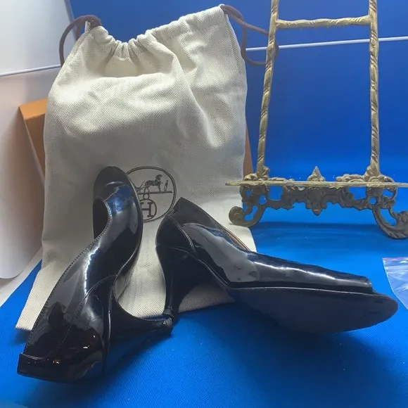 Hermès GROUPIE Black PATENT LEATHER PUMPS   PUMP HERMES SHOES 👠 size 35
