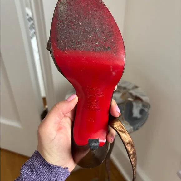 Hi Tina Christian Louboutin Women's Bronze Leather Tie Up Heels