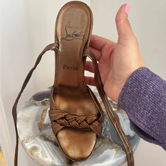 Hi Tina Christian Louboutin Women's Bronze Leather Tie Up Heels