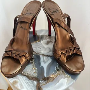 Hi Tina Christian Louboutin Women's Bronze Leather Tie Up Heels