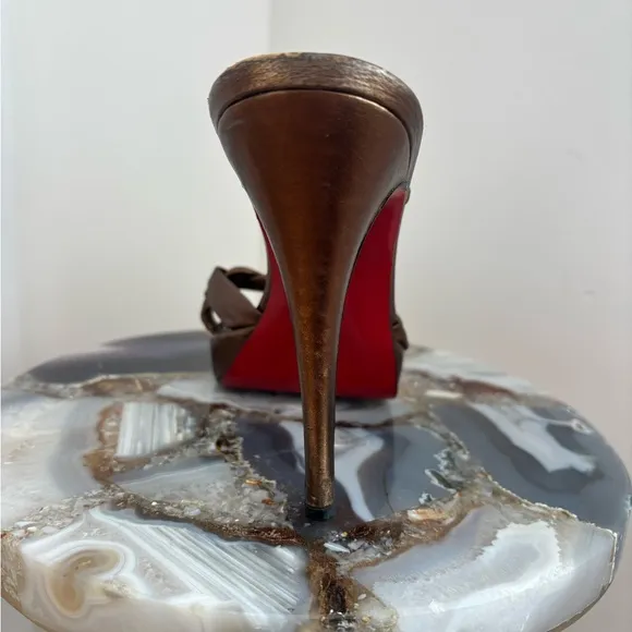 Hi Tina Christian Louboutin Women's Bronze Leather Tie Up Heels