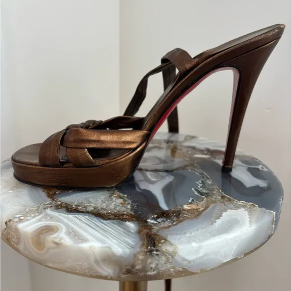 Hi Tina Christian Louboutin Women's Bronze Leather Tie Up Heels