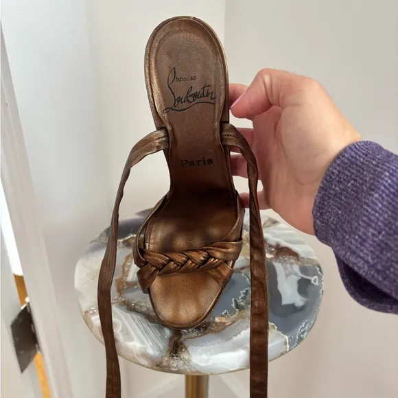 Hi Tina Christian Louboutin Women's Bronze Leather Tie Up Heels