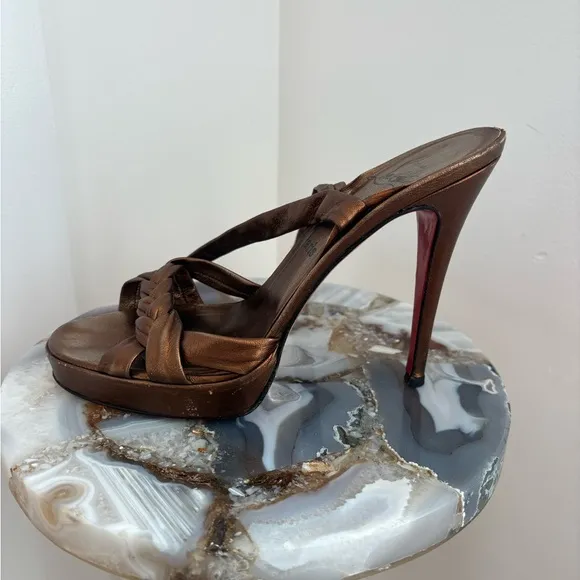 Hi Tina Christian Louboutin Women's Bronze Leather Tie Up Heels