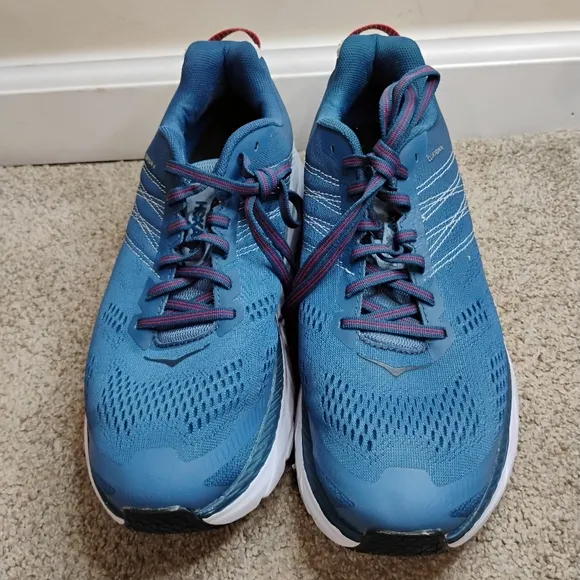 Hoka One One Clifton 6 Men Size 9 Blue and Red Running Shoes