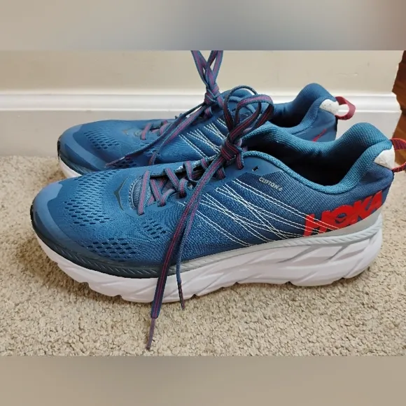 Hoka One One Clifton 6 Men Size 9 Blue and Red Running Shoes