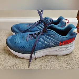 Hoka One One Clifton 6 Men Size 9 Blue and Red Running Shoes