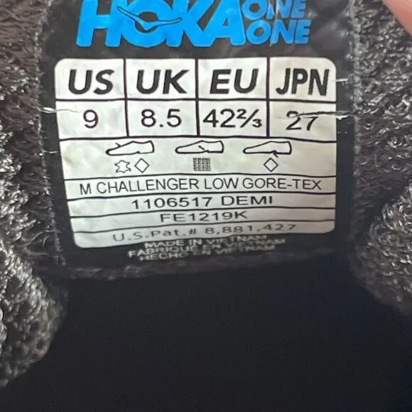 HOKA ONE ONE Challenger Mens Size 9 Low GTX Gore-Tex Brown Leather Hiking Shoes