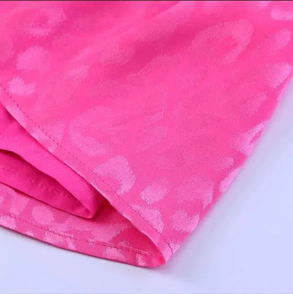Hot Neon Pink Leopard Tie Belted Waist Tiered Ruffle Sleeveless Mini Dress