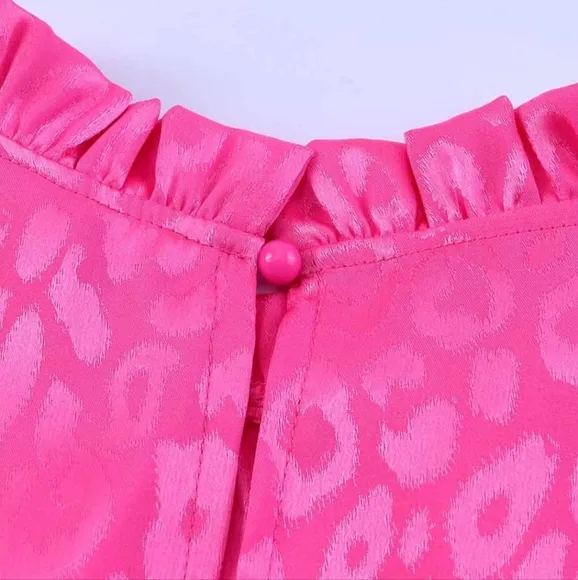 Hot Neon Pink Leopard Tie Belted Waist Tiered Ruffle Sleeveless Mini Dress