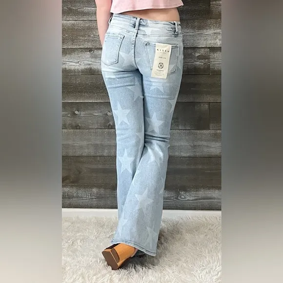 HOT risen mid rise star print flare jeans