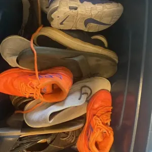 Huge box of mens, toddler and women shoes