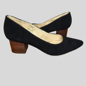 Hush Puppies Sofie Pump Size 7 Black Nubuck Leather Block Heel Slip-On Shoes