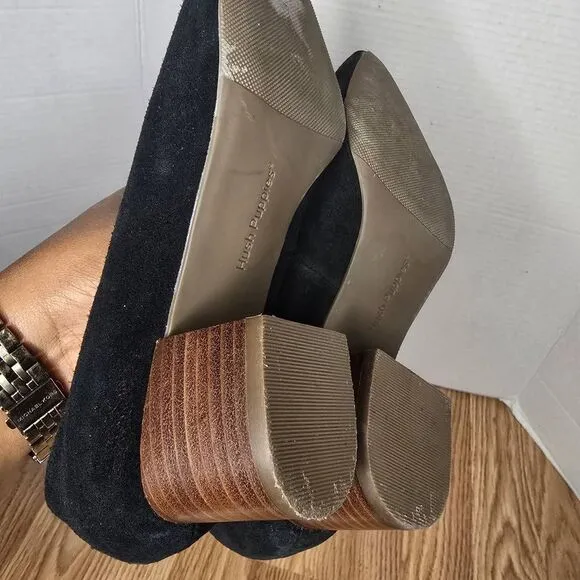 Hush Puppies Sofie Pump Size 7 Black Nubuck Leather Block Heel Slip-On Shoes