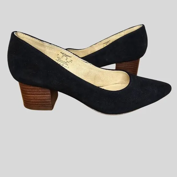 Hush Puppies Sofie Pump Size 7 Black Nubuck Leather Block Heel Slip-On Shoes
