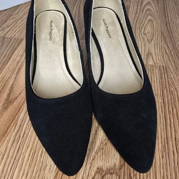 Hush Puppies Sofie Pump Size 7 Black Nubuck Leather Block Heel Slip-On Shoes