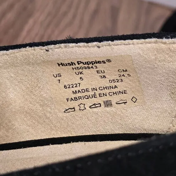 Hush Puppies Sofie Pump Size 7 Black Nubuck Leather Block Heel Slip-On Shoes