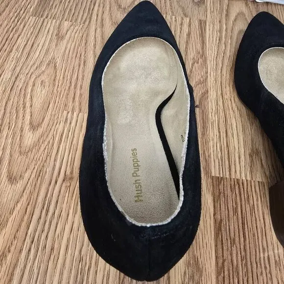 Hush Puppies Sofie Pump Size 7 Black Nubuck Leather Block Heel Slip-On Shoes