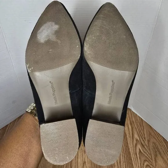 Hush Puppies Sofie Pump Size 7 Black Nubuck Leather Block Heel Slip-On Shoes