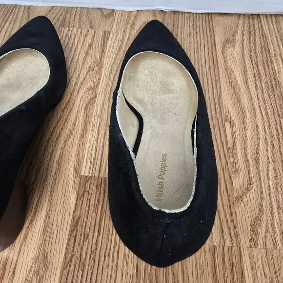 Hush Puppies Sofie Pump Size 7 Black Nubuck Leather Block Heel Slip-On Shoes