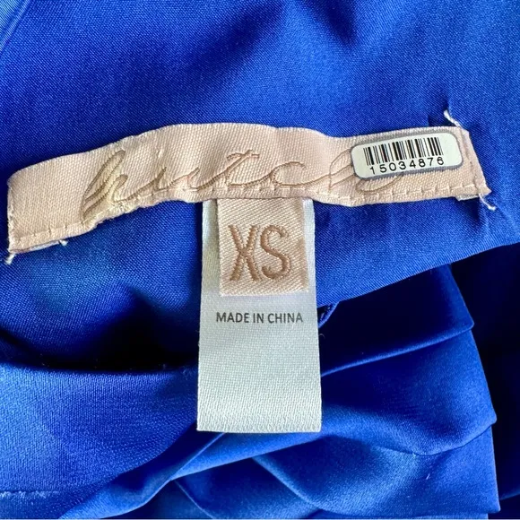 Hutch Cobalt Blue Pleated Gown Cocktail Satin Maxi Dress Flowy Drape Wedding XS