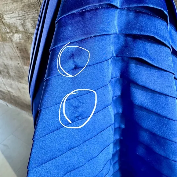 Hutch Cobalt Blue Pleated Gown Cocktail Satin Maxi Dress Flowy Drape Wedding XS