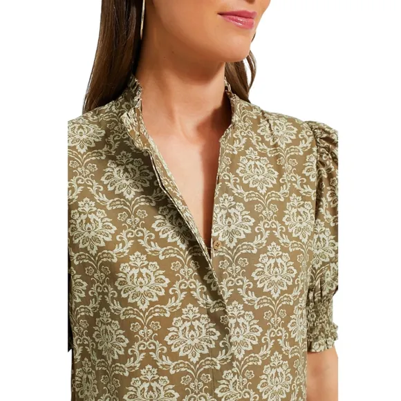 HYACINTH HOUSE Moss Printed Ruffle Collar Bennett Maxi Button Front Dress Sz XS