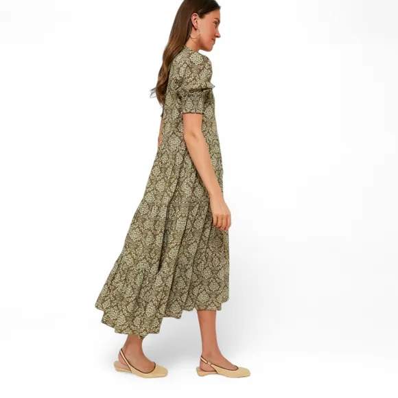 HYACINTH HOUSE Moss Printed Ruffle Collar Bennett Maxi Button Front Dress Sz XS