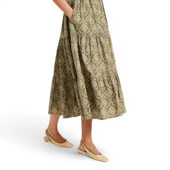 HYACINTH HOUSE Moss Printed Ruffle Collar Bennett Maxi Button Front Dress Sz XS