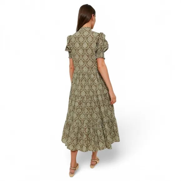 HYACINTH HOUSE Moss Printed Ruffle Collar Bennett Maxi Button Front Dress Sz XS