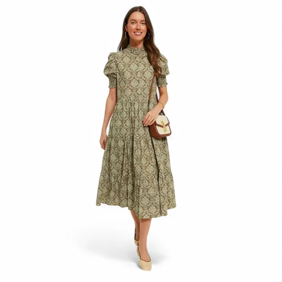 HYACINTH HOUSE Moss Printed Ruffle Collar Bennett Maxi Button Front Dress Sz XS