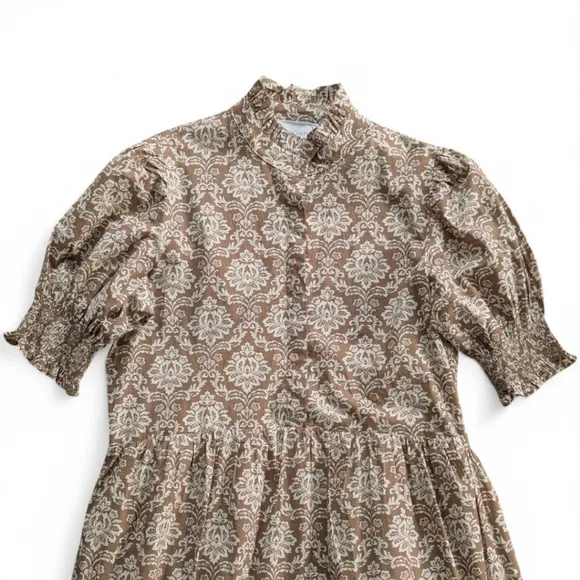 HYACINTH HOUSE Moss Printed Ruffle Collar Bennett Maxi Button Front Dress Sz XS