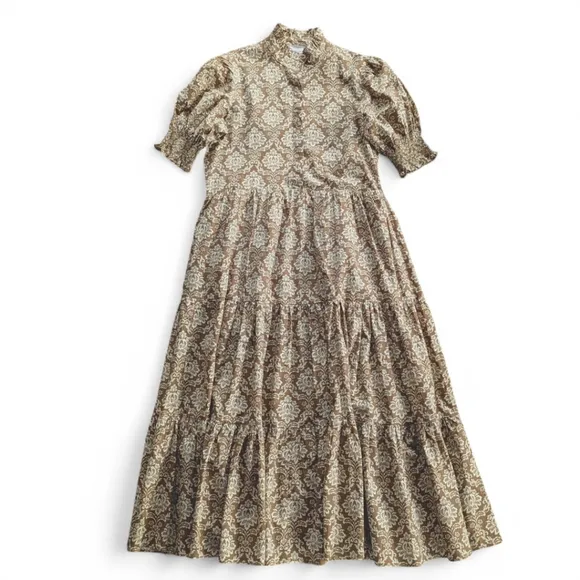 HYACINTH HOUSE Moss Printed Ruffle Collar Bennett Maxi Button Front Dress Sz XS