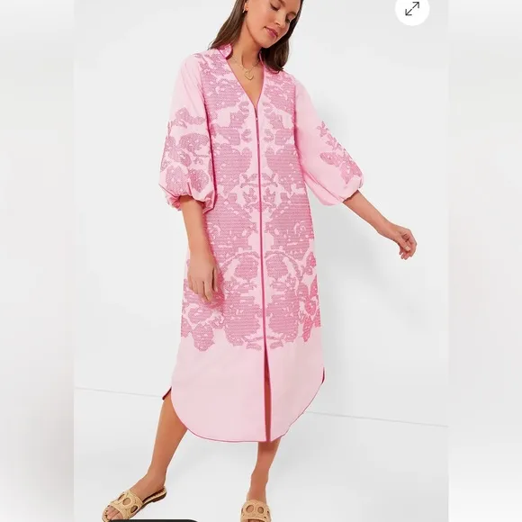 HYACINTH HOUSE Pink Embroidery Arem Caftan