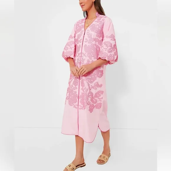 HYACINTH HOUSE Pink Embroidery Arem Caftan