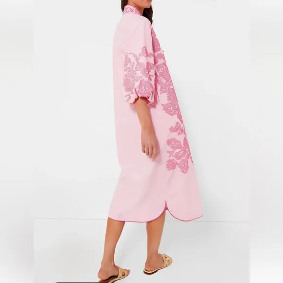 HYACINTH HOUSE Pink Embroidery Arem Caftan